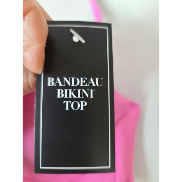 𝅺F&F Womens Pink Removable Strap Twist Swimwear Bandeau Bikini Top Bra Sz 36A - Picture 5 of 7